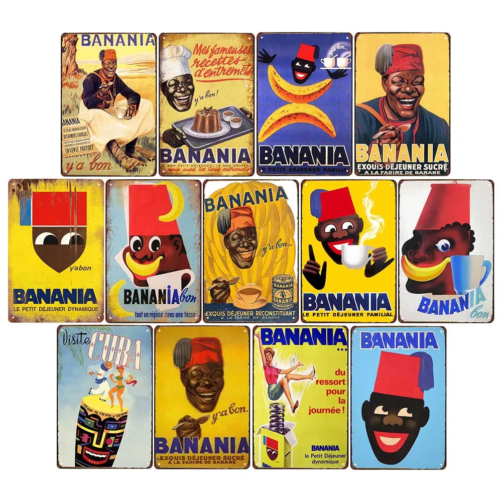 FOOD Billboard Metal Wall Art Signs BANANIA Hot Drink Tin Sign Poster Decoration Bar Cafe Plaque Home Decor Iron Sheet Painting