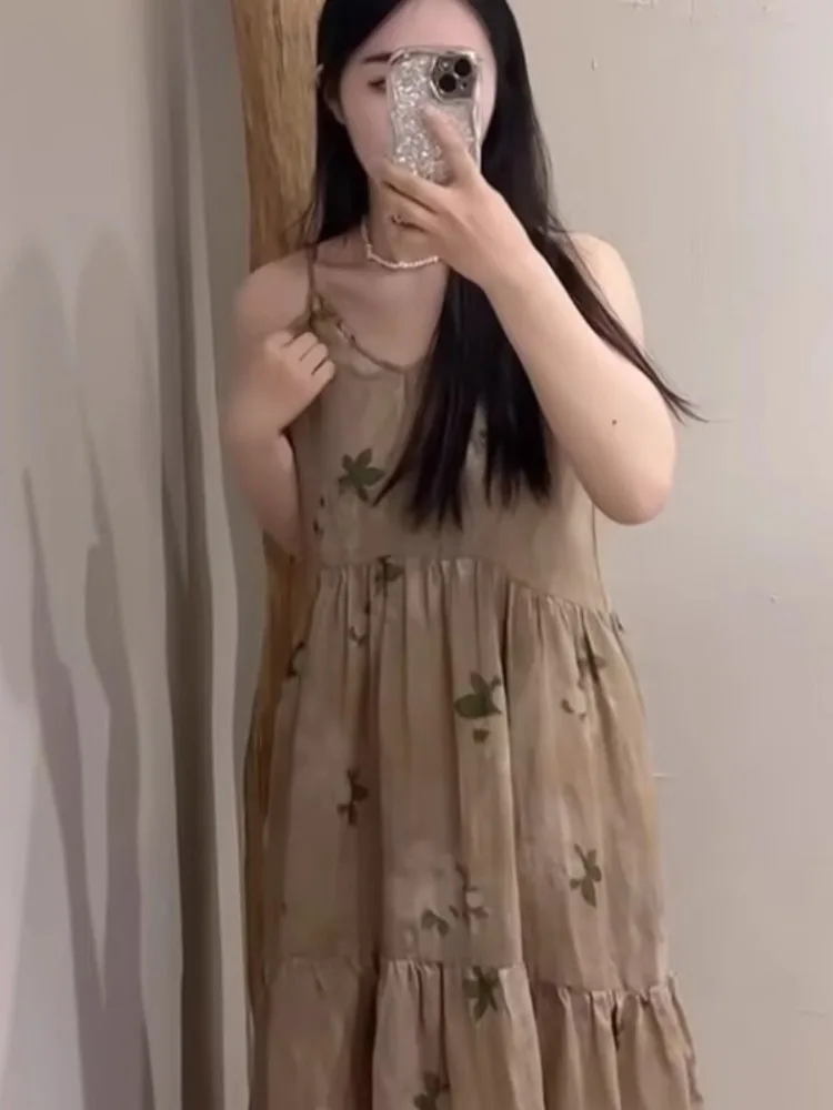 Retro algodón Lino estampado Floral Maxi Dr mujeres verano vacaciones al aire libre Sle reducción de edad adelgazante V-Ne Svel vestido