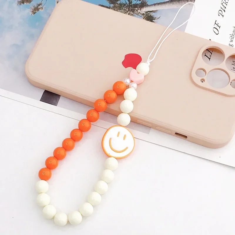 Fashion Acrylic Colorful Beads Mobile Phone Chain For Women Love Phone Case Strap Lanyard Charm DIY Jewelry Accessories