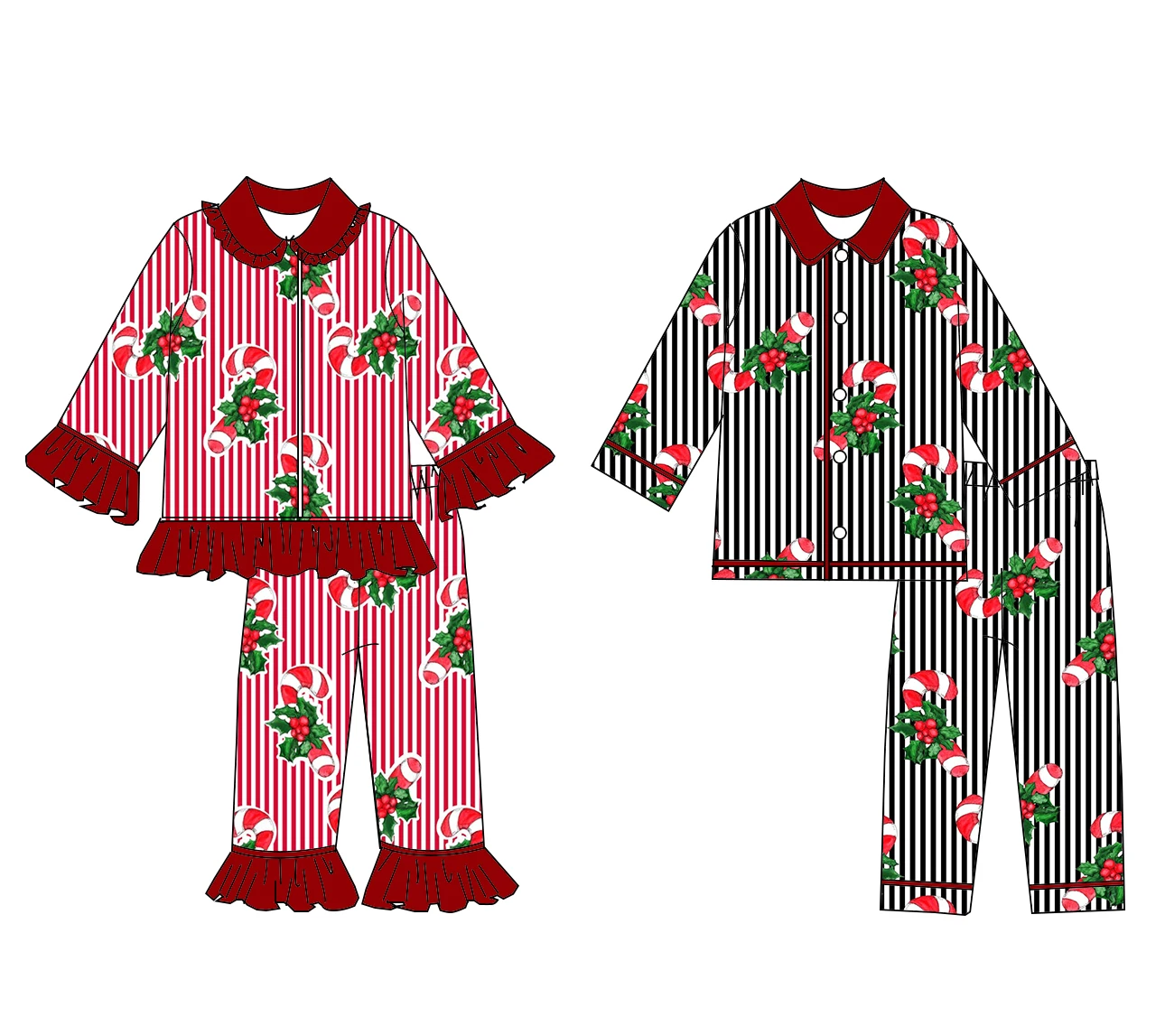 

Wholesale Christmas Pajamas Kids Christmas Tree Fabric Long Sleeve Sleepwear Children's Boutique Clothes