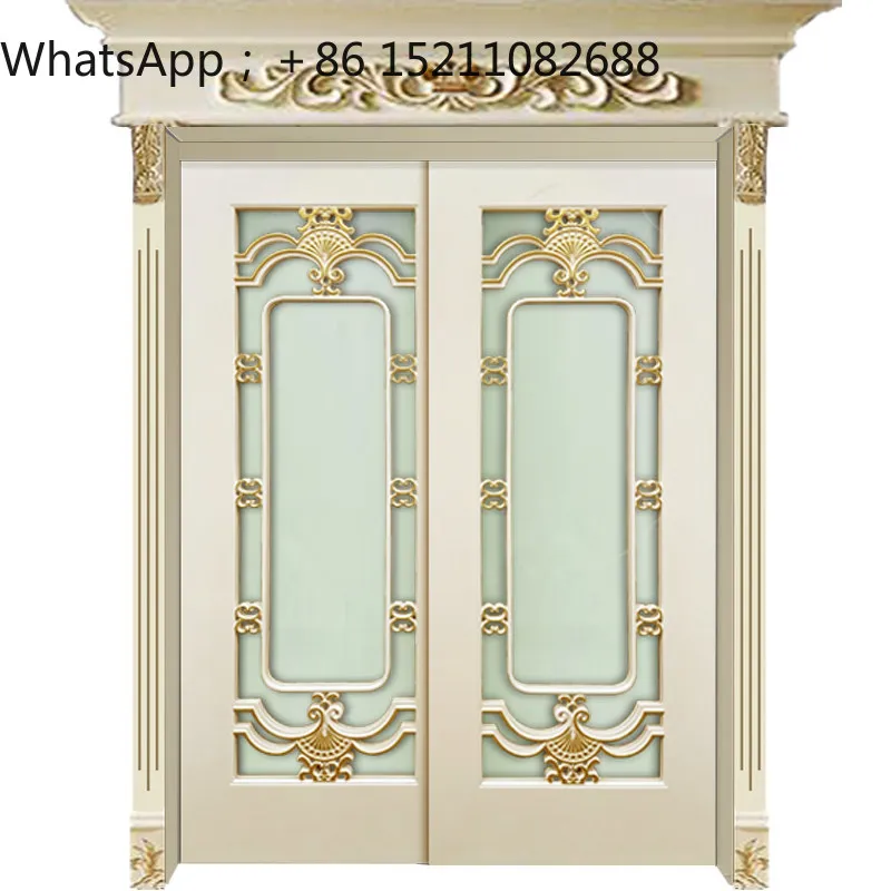 SCY rice tooth white luxury pass solid wood multi-layer paint drawing gold and silver indoor casement carved wooden door