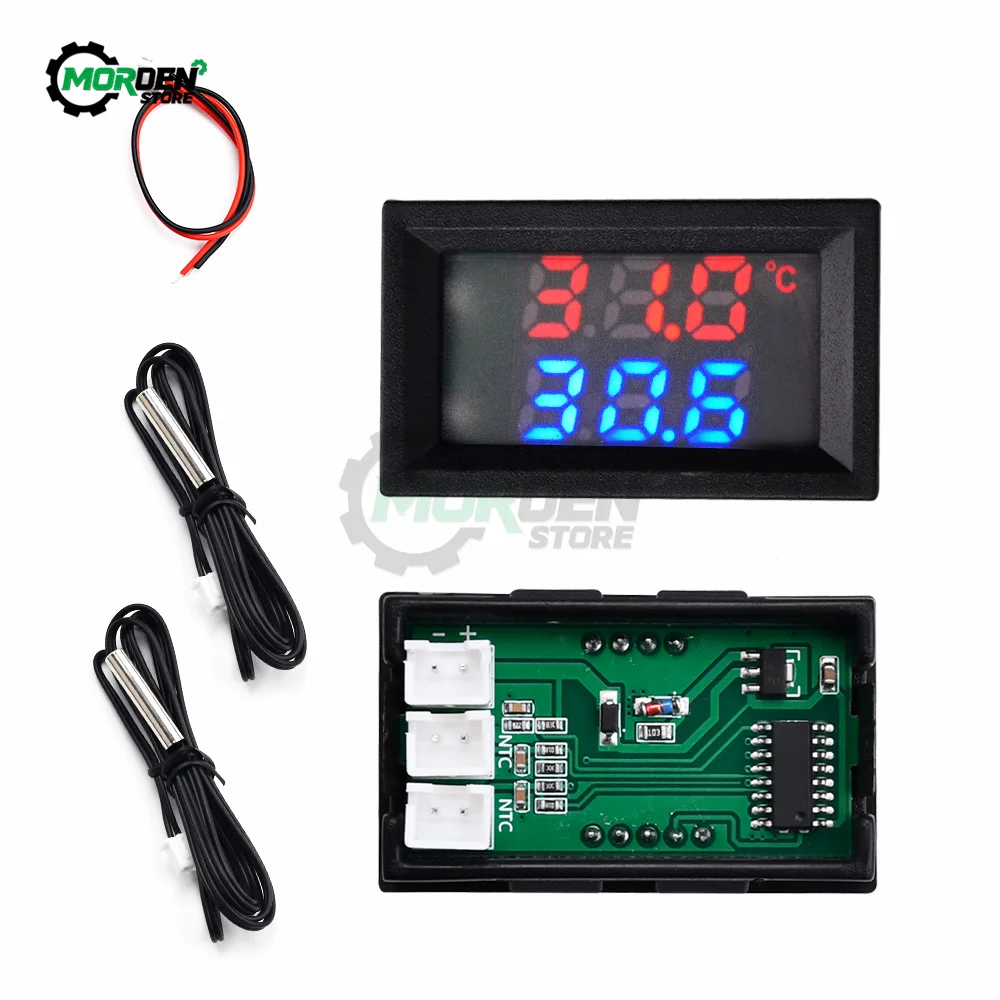 DC4-30V 5V 12V 0.28 Inch LED Display Dual NTC 10K 3950 Voltmeter Digital Temperature Sensor Thermometer With NTC Probe Cable