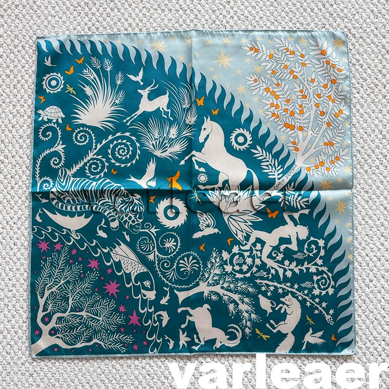 

Two Faced Print Women Silk Scarf 53cm Hand Rolled Edge Square Bandanas Shawls Neck Head Accessories Bag Decoration Gift