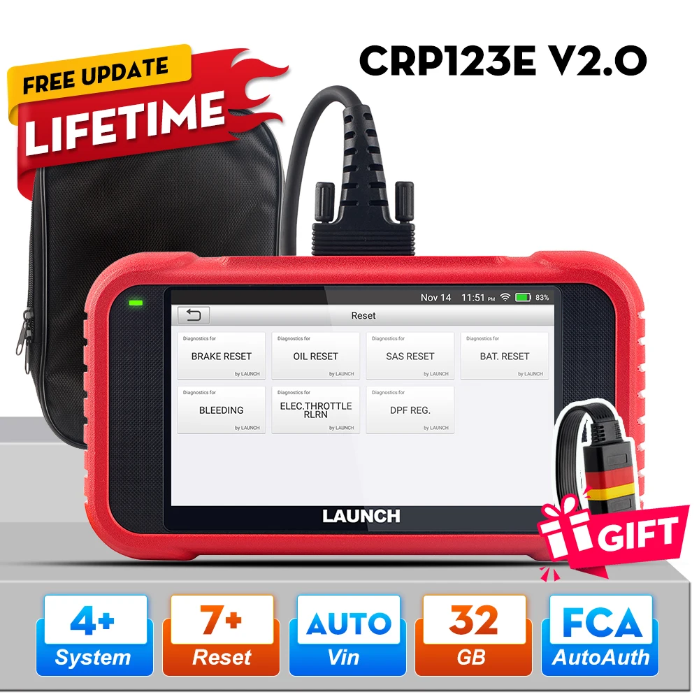 LAUNCH X431 CRP123E V2.0 CRP123i V2.0 ABS Airbag SRS AT SAS BRAKE OIL BMS BLEED ETS DPF Reset Lifetime Free Update Code Reader