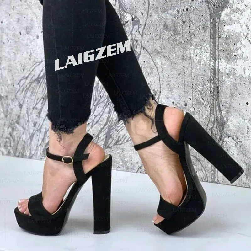 

LAIGZEM/женские сандалии на платформе, туфли-лодочки на толстом каблуке, женские туфли для выпускного вечера ручной работы из искусственной замши, женские большие размеры 41, 44, 50, 52