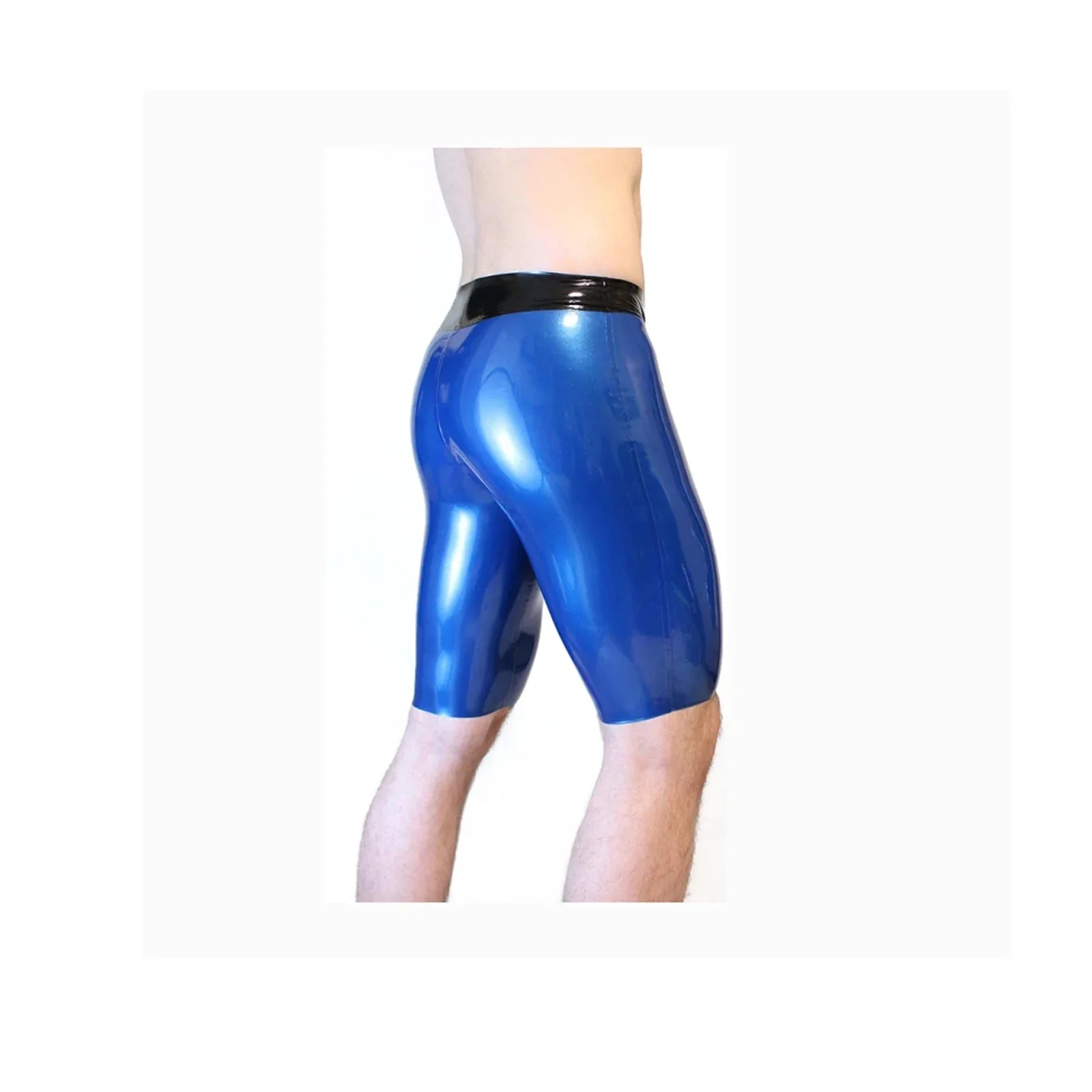 Latex Rubber Tigh Shorts Blue with Black Fetish Men Underwear Boxer Custom Made (No Zip)