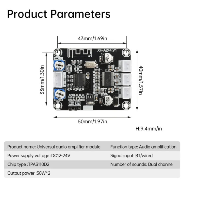 New  DC12-24V Universal Audio Amplifier Module TPA3110D2 Digital Amplifier Board XH-A244 Dual Channel 30W+30W