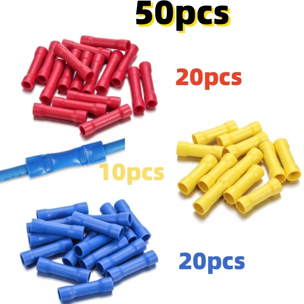 50 قطعة مجموعة موصلات المؤخرة الكهربائية بعقب لصق تجعيد موصلات الأسلاك متنوعة معزول الكهربائية محطة الأسلاك المستقيمة