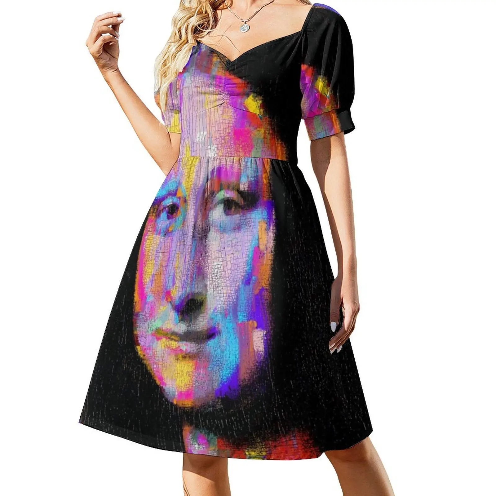 الموناليزا فن البوب البوهيمي فستان بلا أكمام للنساء طباعة فساتين حفلات الشاطئ الموناليزا ليوناردو دافنشي وارهول البوب مساء