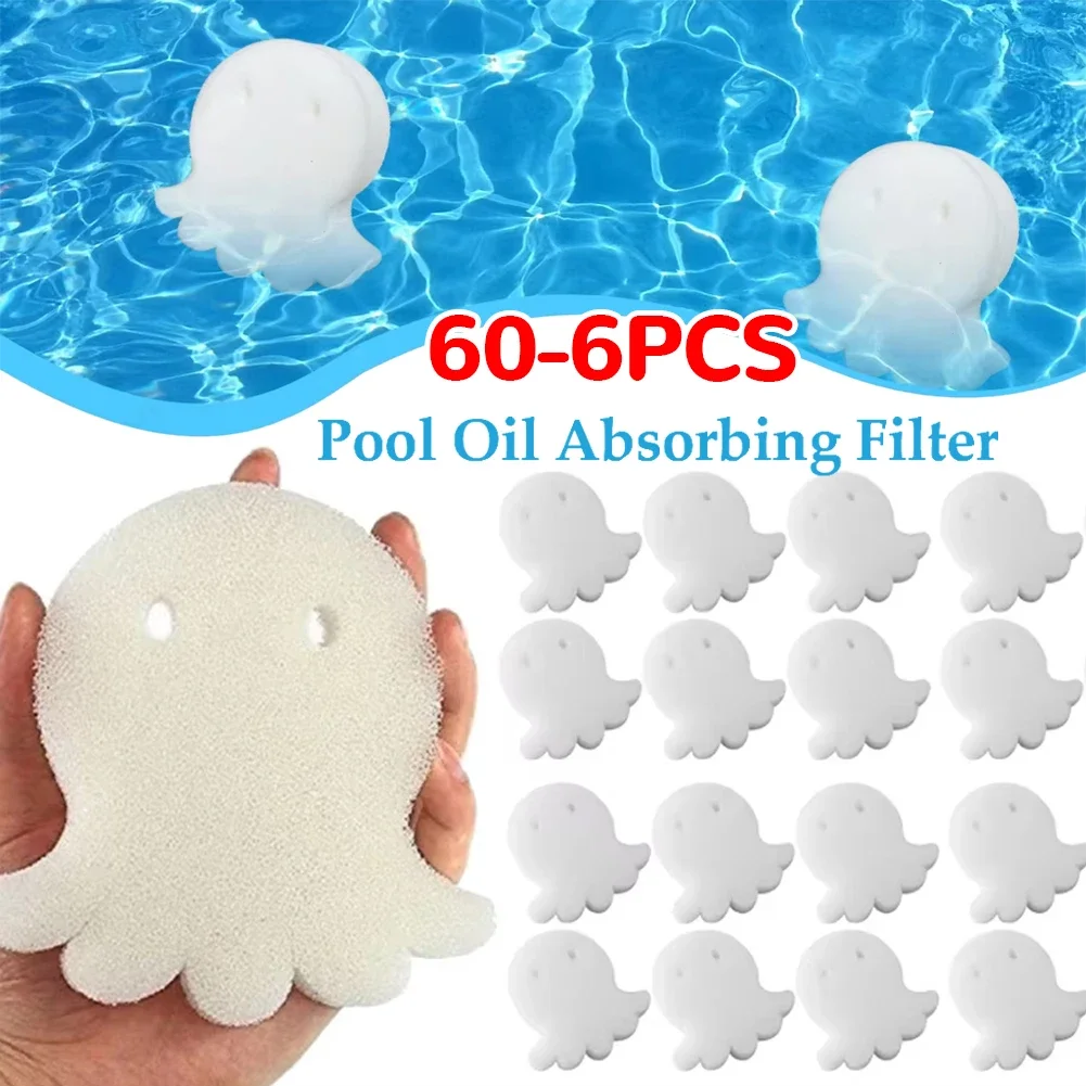 60-6pcs Swimming Pool Octopus Oil Absorbing Filter Sponge SPA Hot Tub Cleaning Tools Sponges Octopus Shape Swimming Pool Filter