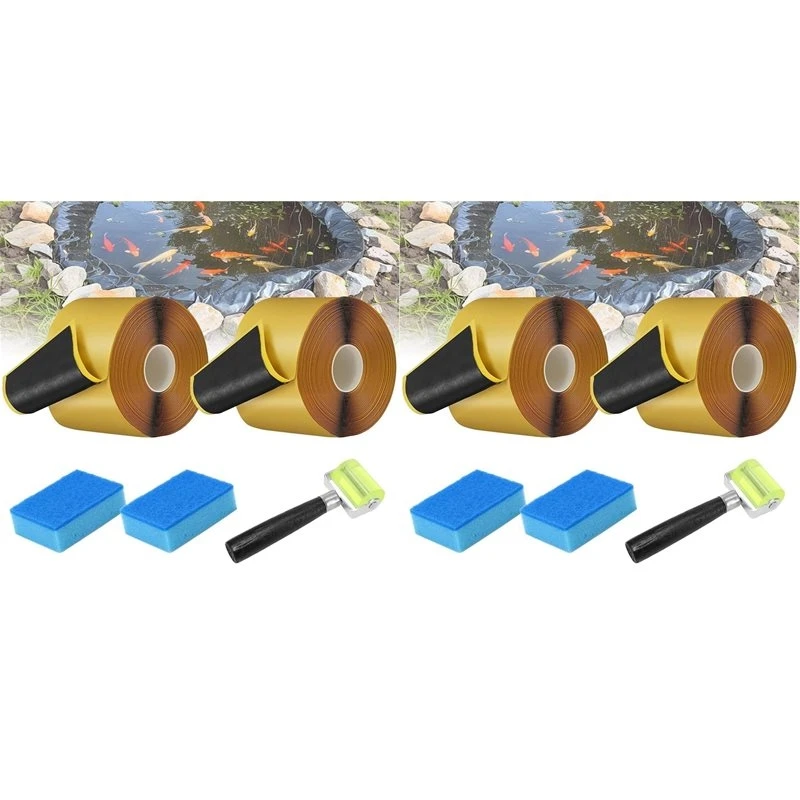 ABUG-2 Set Pond Liner Seam Tape, Waterproof Seam Tape And Pieces Sponge And Roller, Self Adhesive Repair Tape