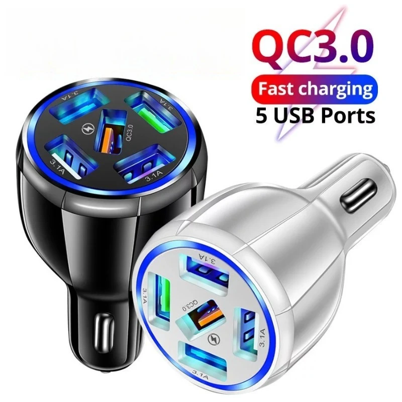 

5 Ports Car Charger Fast Charging PD QC3.0 USB Car Phone Charger Adapter in Car for IPhone Samsung Huawei Xiaomi Auto Supplies