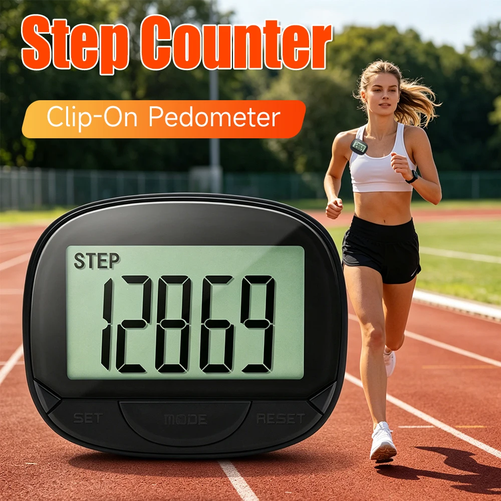 Clip- Pedometer Calorie Pedometer Digital Display Simple Step Tracker Multifunctional for Adults Seniors Dog