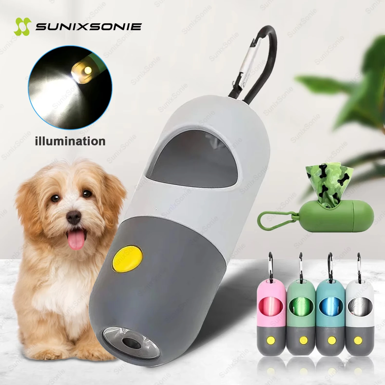 Outdoor dog and cat cleaning dispenser portable disassembled garbage bag, LED light dog toilet bag