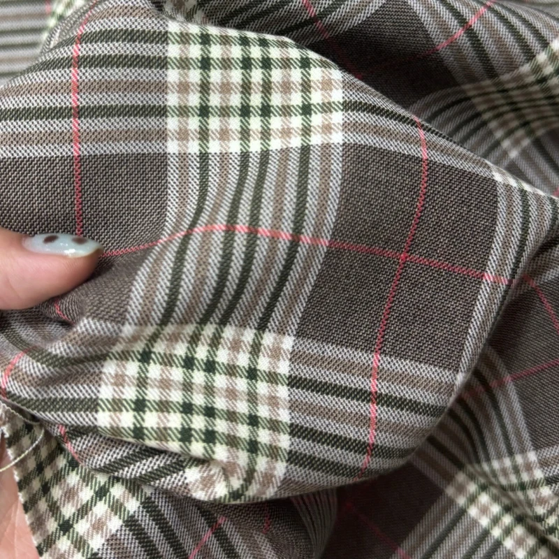 L100XW150CM Suiting Fabric Brown Plaid Yarn Dyed Wrinkle Resistant Drapey Blazer Vest Casual Pants Spring Autumn DIY Sewing