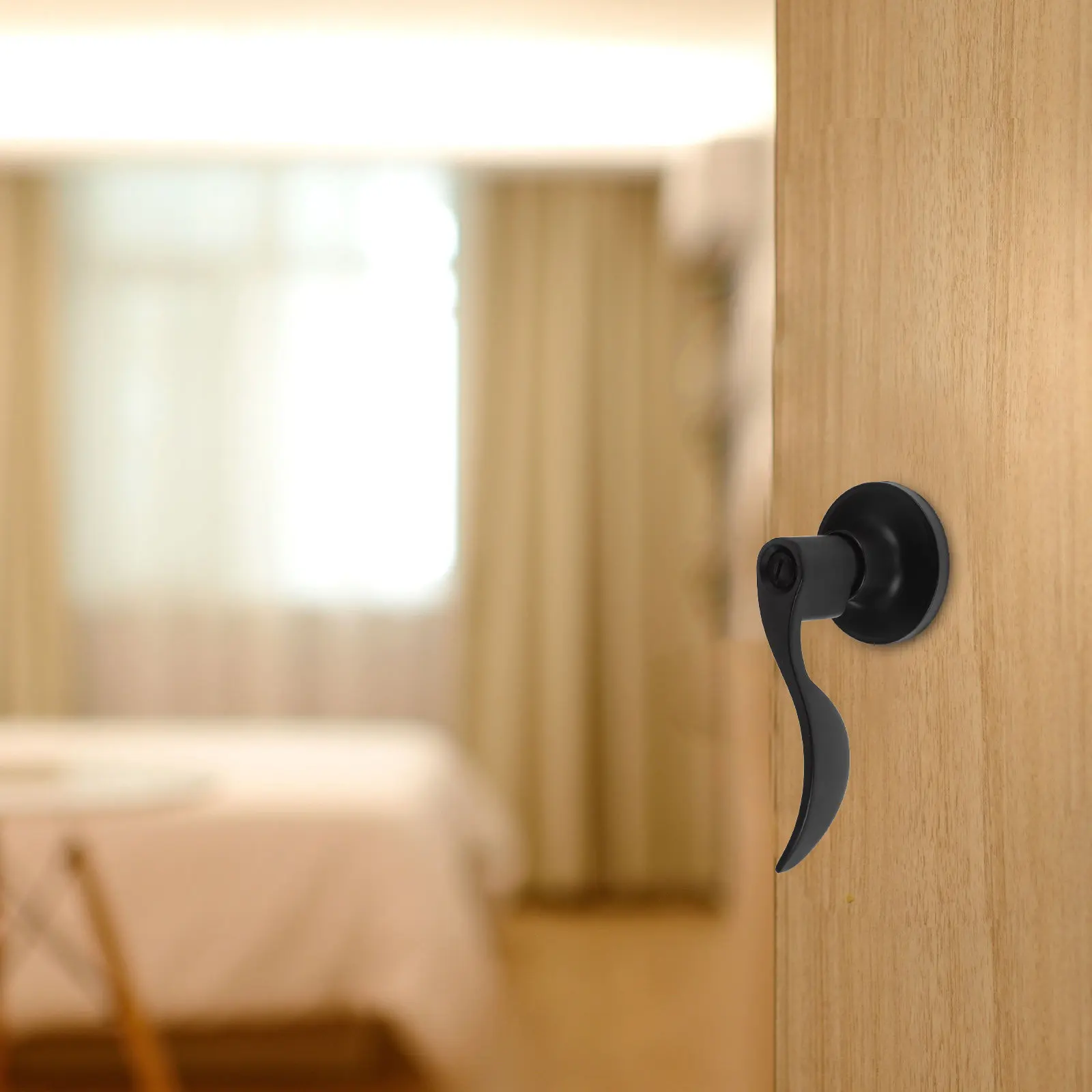 Matte Black Wave Style Door Handle Lock Key Quiet Operation Bedroom Bathroom Living Room Interior Door Hardware