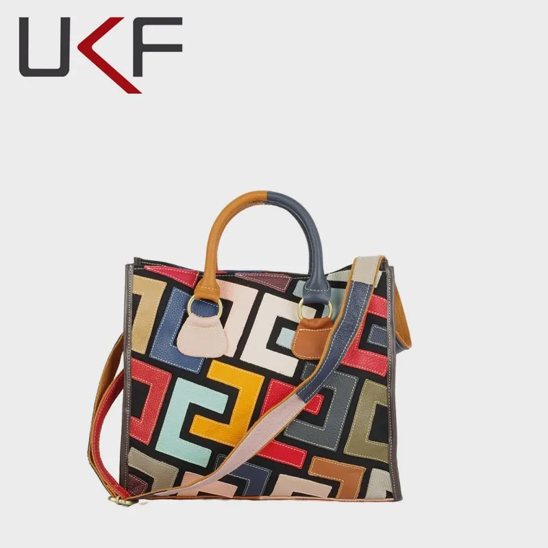 UKF Lady Casual Colorful Patchwork Design Handbag Random Stitching Shoulder Bags For Women Female Tote Bags bolsos de mujer сумк