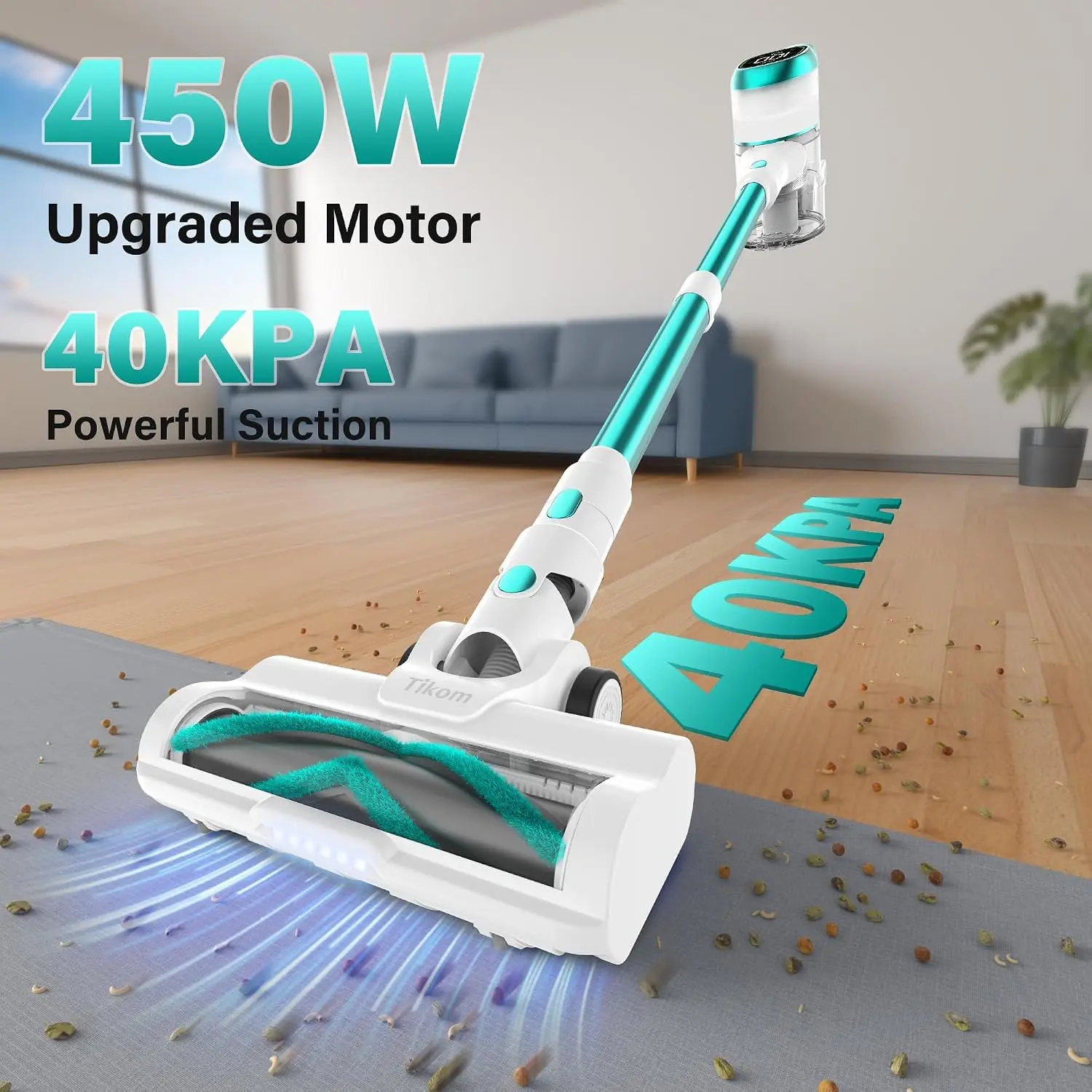 Cordless Vacuum Cleaner Home 40000Pa 450W Stick Vacuum LED Touch Screen Charging Wall Dock Anti Tangle Lightweight Handheld Vacu
