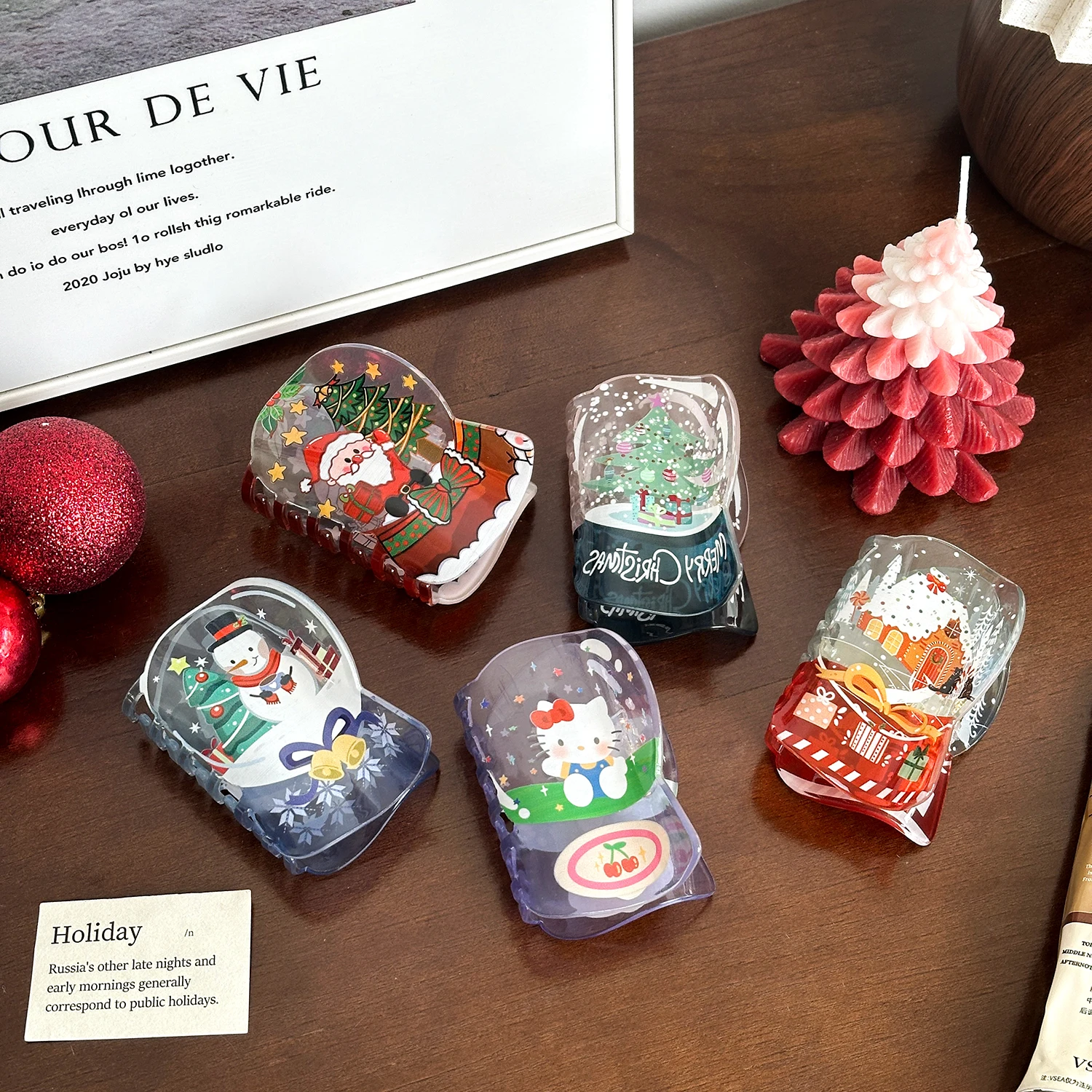 

New Cartoon printed Christmas Series Crystal Ball Hair Claw