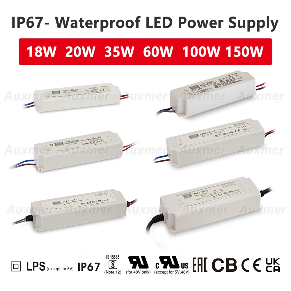 Waterproof power supply, IP67, DC12V/DC24V, Input AC110/220V. For LED Strip