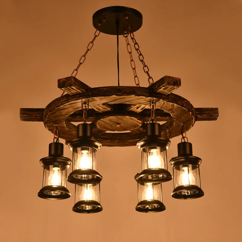 

Industrial Vintage Pendant Lamp Dining Room Chandelier Bar Cafe Restaurant Light Boat Wood Galss Lamps Living Room Pendant Lamp