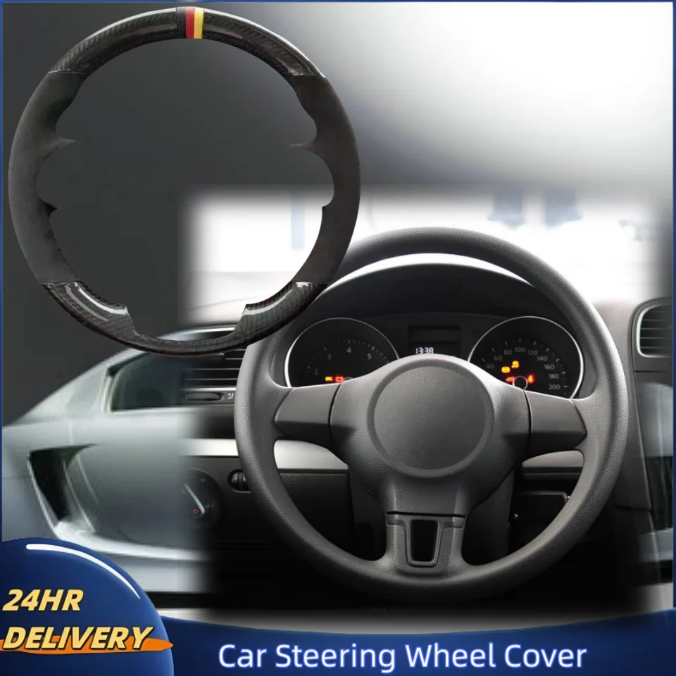 

Hand-stitched Carbon Fiber Genuine Leather Steering Wheel Cover For Volkswagen Golf 6 Mk6 VW Polo MK5 2010-2013 Car Acessories