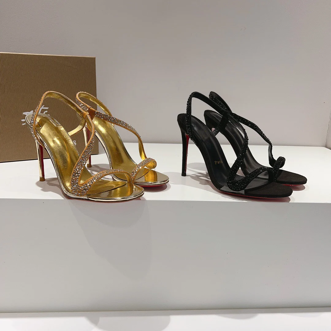 Thin heeled gold thong sandals with socialite temperament, rhinestone sexy high heels, snake shaped open toed women's shoes