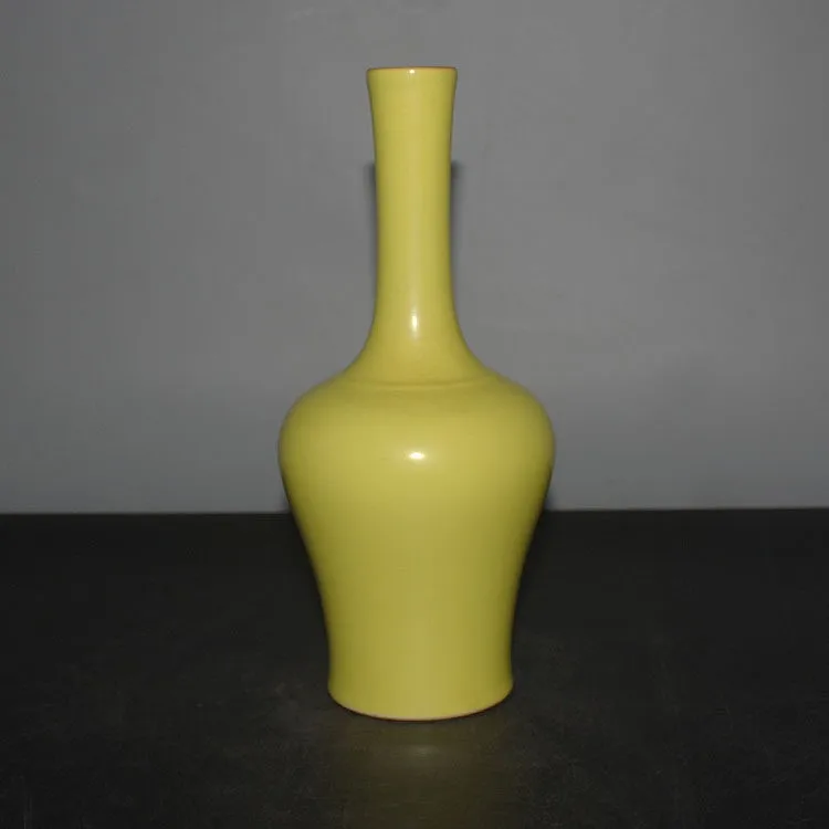 Chinese Yellow Glaze Porcelain Vase Qing Yongzheng Rattle Bottle 9.1 inch