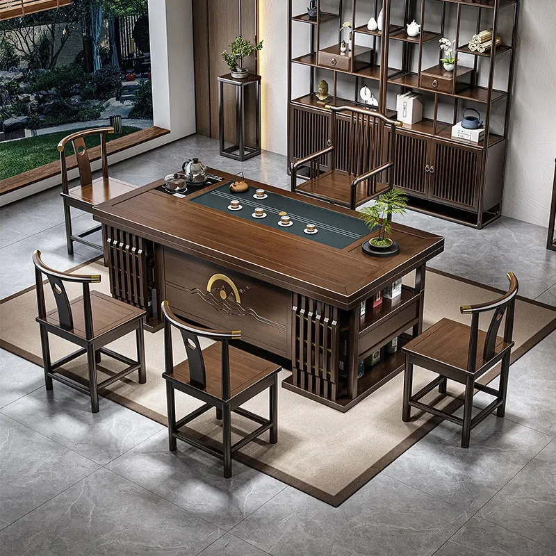 Solid wood tea table New Chinese office luxury integrated with a complete set of Kung Fu tea table brewing