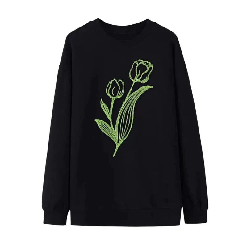 Fresh Sweet 2024 Women's Spring Autumn Splicing Pullovers O-Neck Printed Fashion Loose Minimalist Casual Long Sleeve Sweatshirts