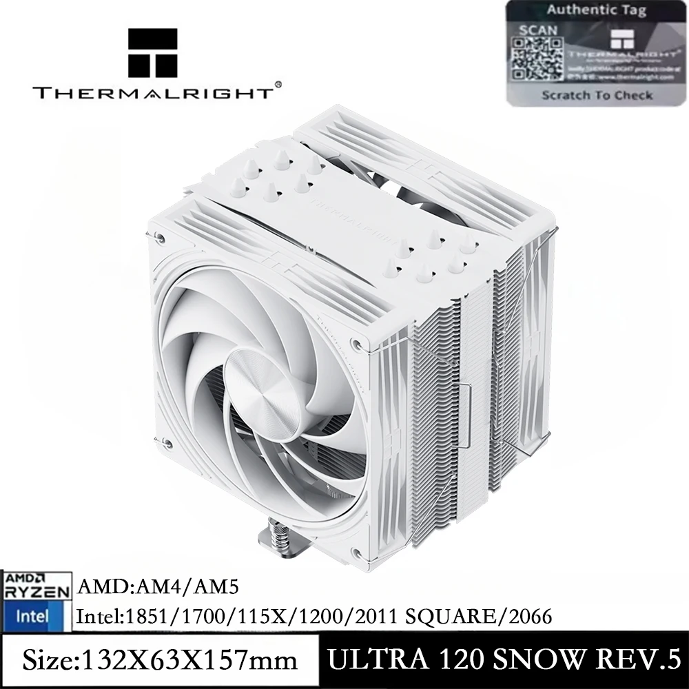 

Thermalright Ultra 120 Extreme SNOW Rev.5 Воздушный кулер для процессора, лопасти вентилятора из стекловолокна LCP/тепловая трубка AGHP 5.0 для LGA1851/1700/AM5/AM4