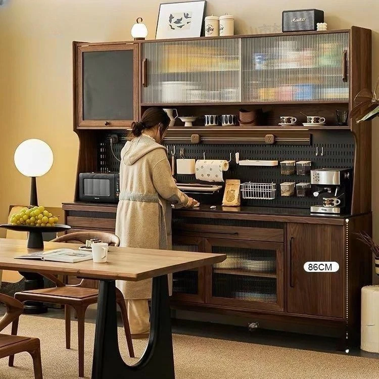 

North American walnut solid wood dining side cabinet integrated against the wall tea and wine cabinet living room kitchen high