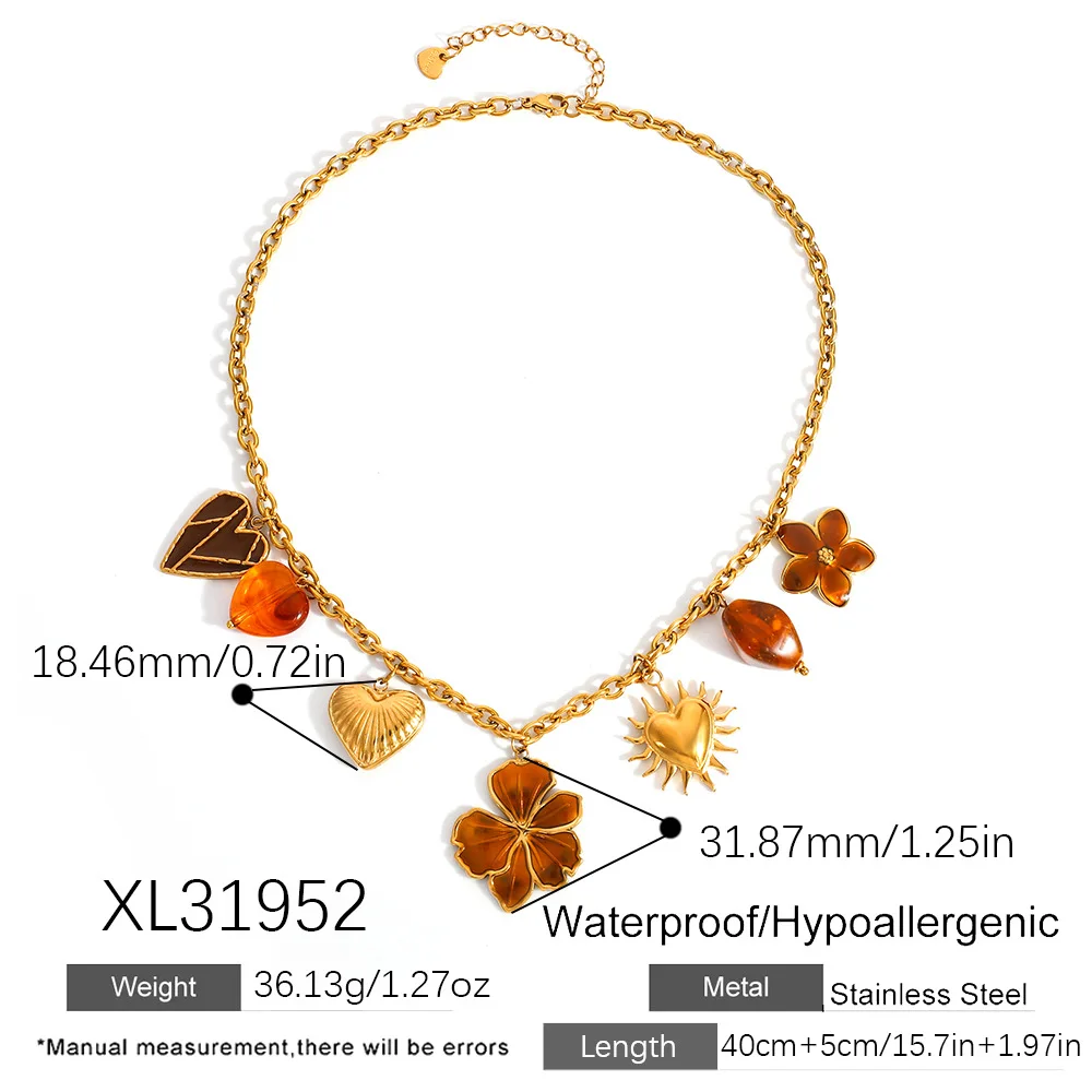 Stainless steel DIY autumn and winter atmosphere, drip oil heart-shaped flower, Maillard style vintage temperament sweater chain