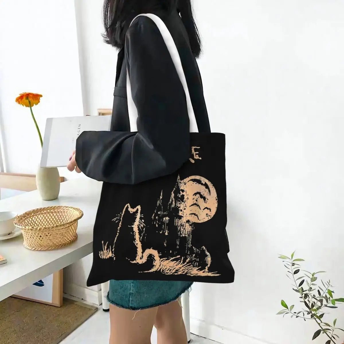 Lovecats The Cure Love Cats Song Canvas Tote Bag Fashion Large Capacity Grocery Bag for Women Daily Bags