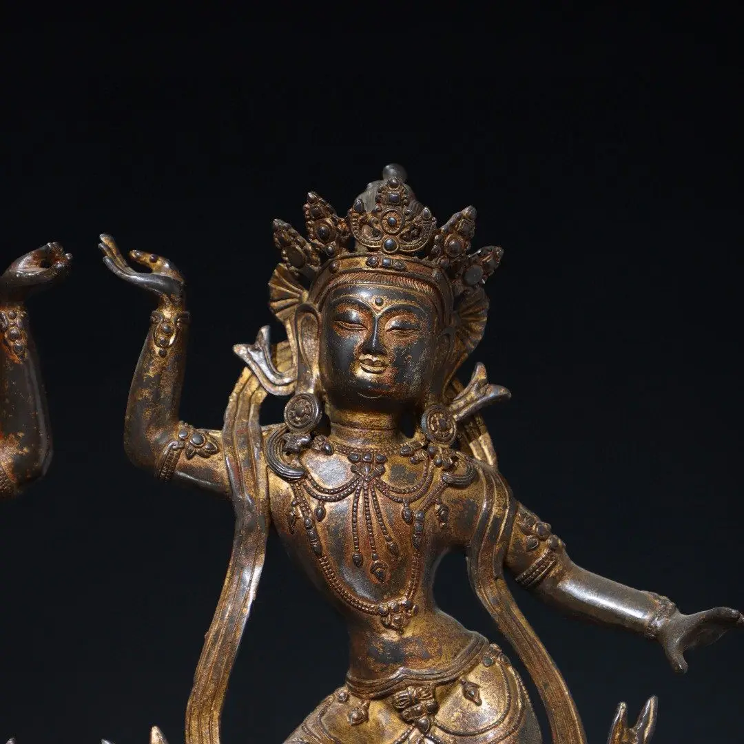 Antique Pure Copper Dancing Green Tara Statue Bodhisattva Home Altar Auspicious Figurine Handmade