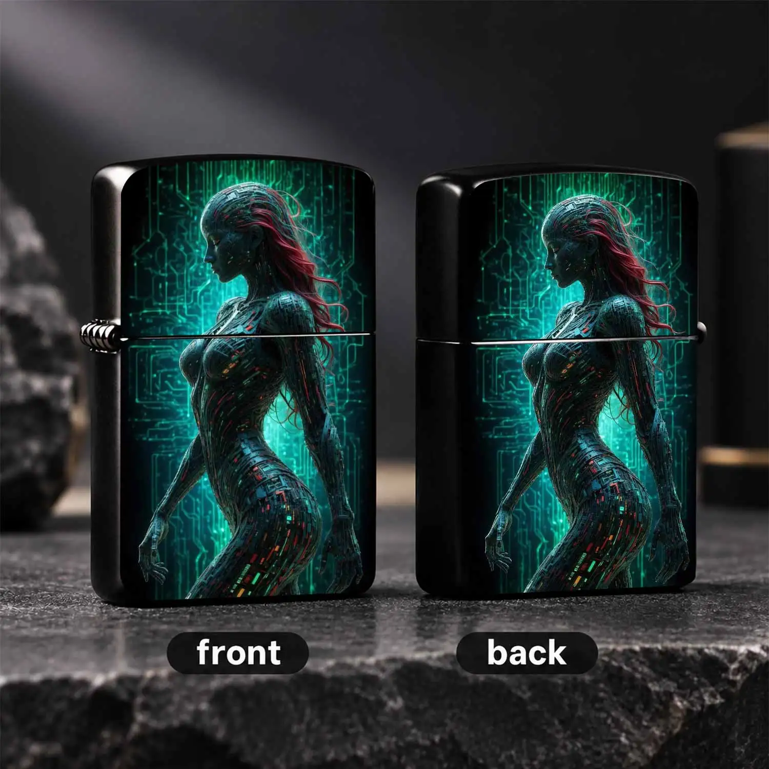 Cyber Cyborg Themed Portable Lighter, Cool Neon Art Print, Stylish Creative Accessory, Practical High-Definition Atmospheric Ignition Item For Daily Use, Outdoor Activities, Gifting And Personal A Humorous And Interesting Lighter