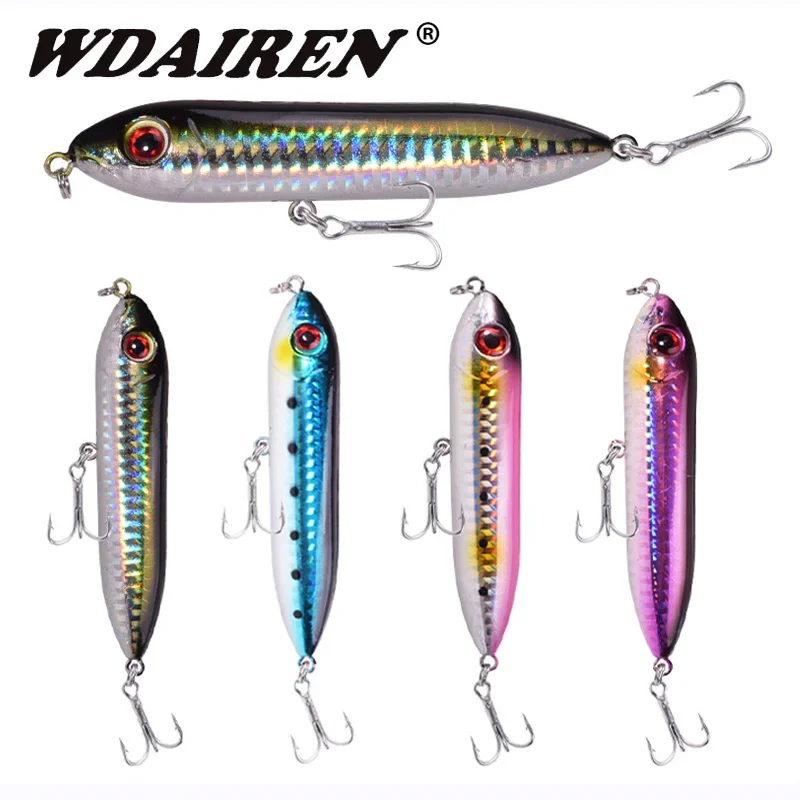 1 Pc Pencil Fishing Lures 9cm 12g Top Water Wobblers Tackle Plastic Artificial Hard Bait with 6 # Strong Hooks for Bass Pike