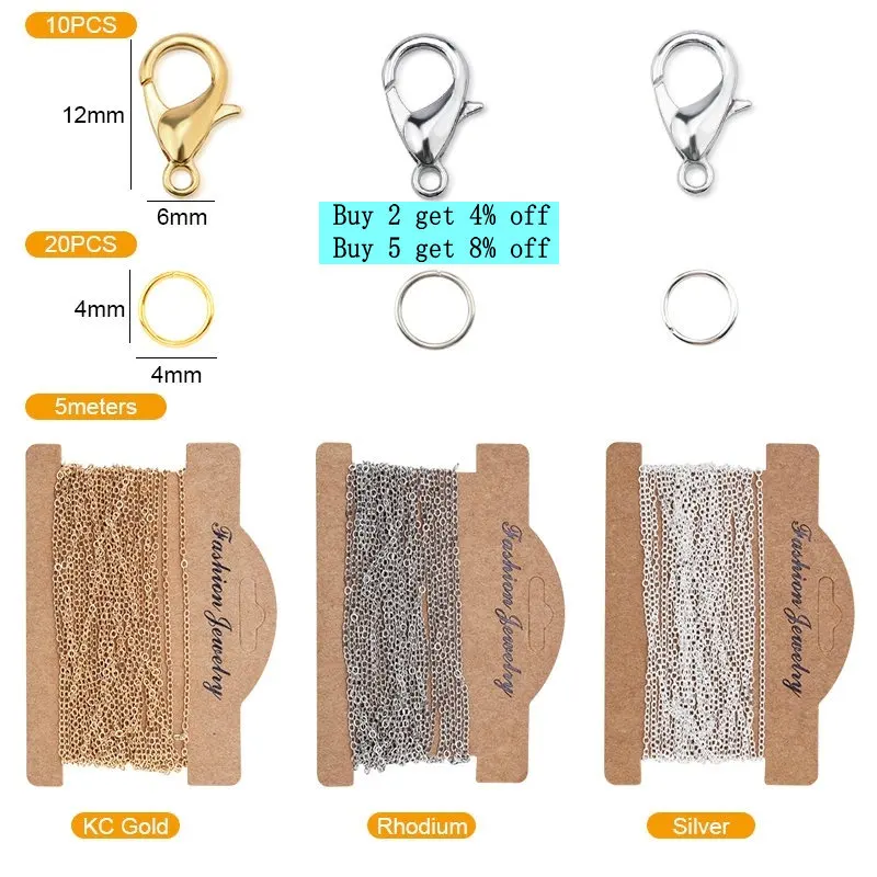 1.5 مللي متر/2.0 مللي متر النحاس ربط كابل سلسلة عدة مع 10 المشابك جراد البحر و 20 الانتقال خواتم للرجال النساء سلسلة مجوهرات DIY بها بنفسك صنع 5 أمتار #2