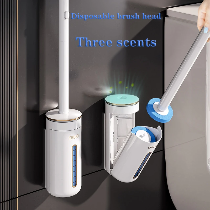 Toilet brush Disposable brush head wall-mounted No dead end cleaning Includes cleaning solution to quickly dissolve dirt