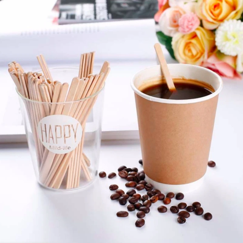 

50 Pcs Disposable Wooden Coffee Stirrers Hot Cold Drinking Stir Beverage Sticks For Ice Cream Bars Knife fork spoon