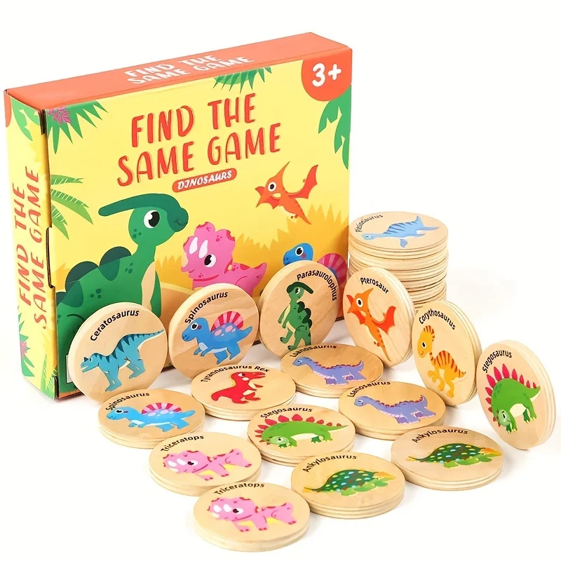 Montessori Dinosaur Puzzle Matching Toy - Wooden Sorting Learning Game - Improve Cognitive Focus, Early Learning Educational Toy