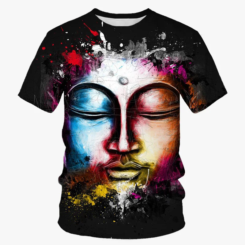 3D Printed Gautama Buddha Face T Shirt Men's Religion Pattern Tees Summer Harajuku Round Neck Tops Loose T-Shirts Short Sleeves