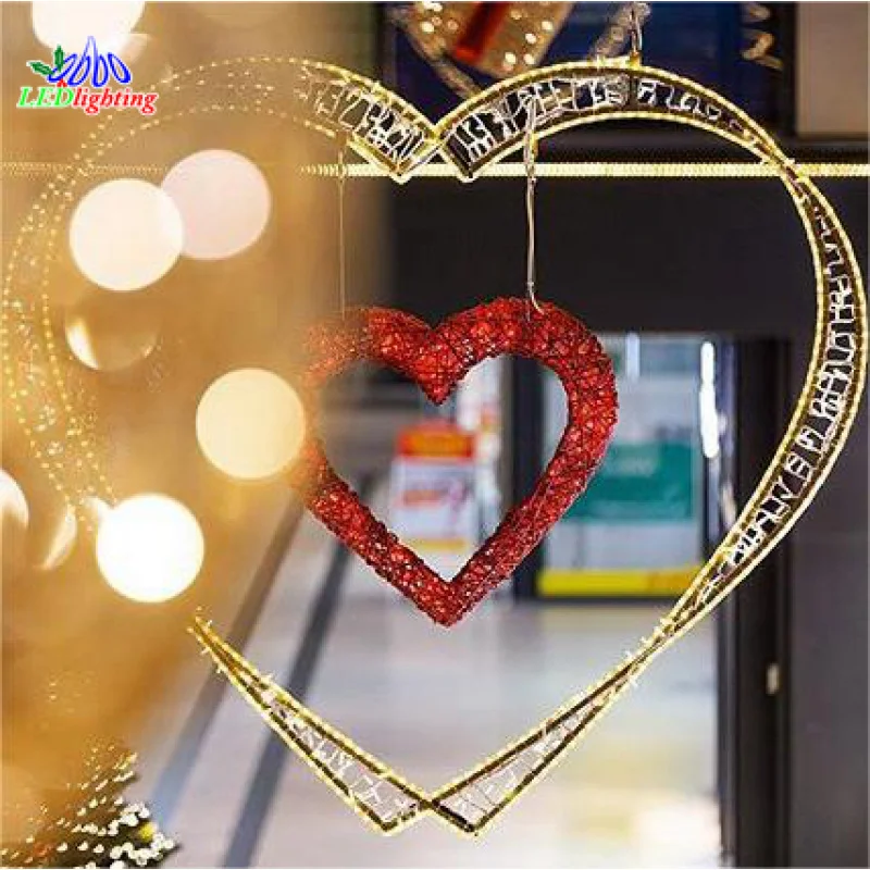 Custom. Standard Outdoor Decor Wedding Light Sculptures Led Light Frame Plastic Love Heart Shaped Motif Light