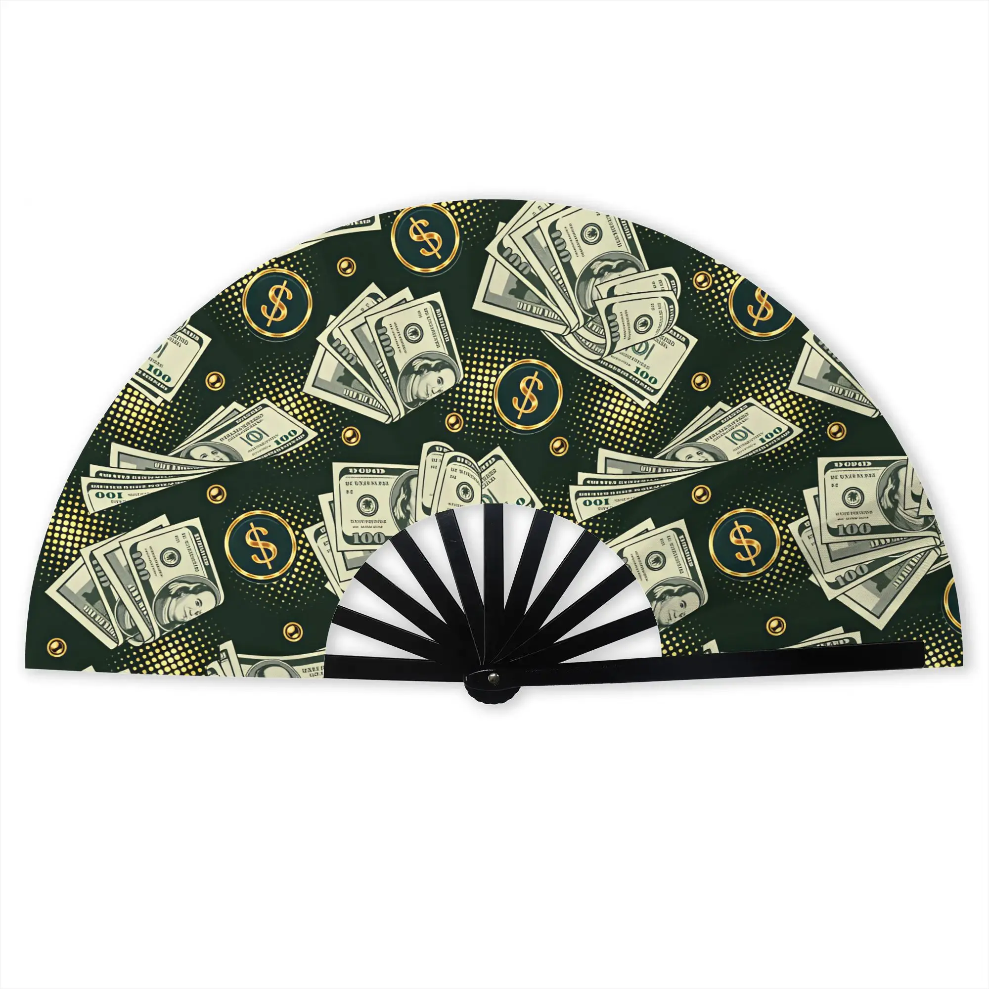 US Dollars Hundred Bills Money Folding Hand Fan  Polyester Fabric Fan Fashion Summer Accessory Decorative Fans