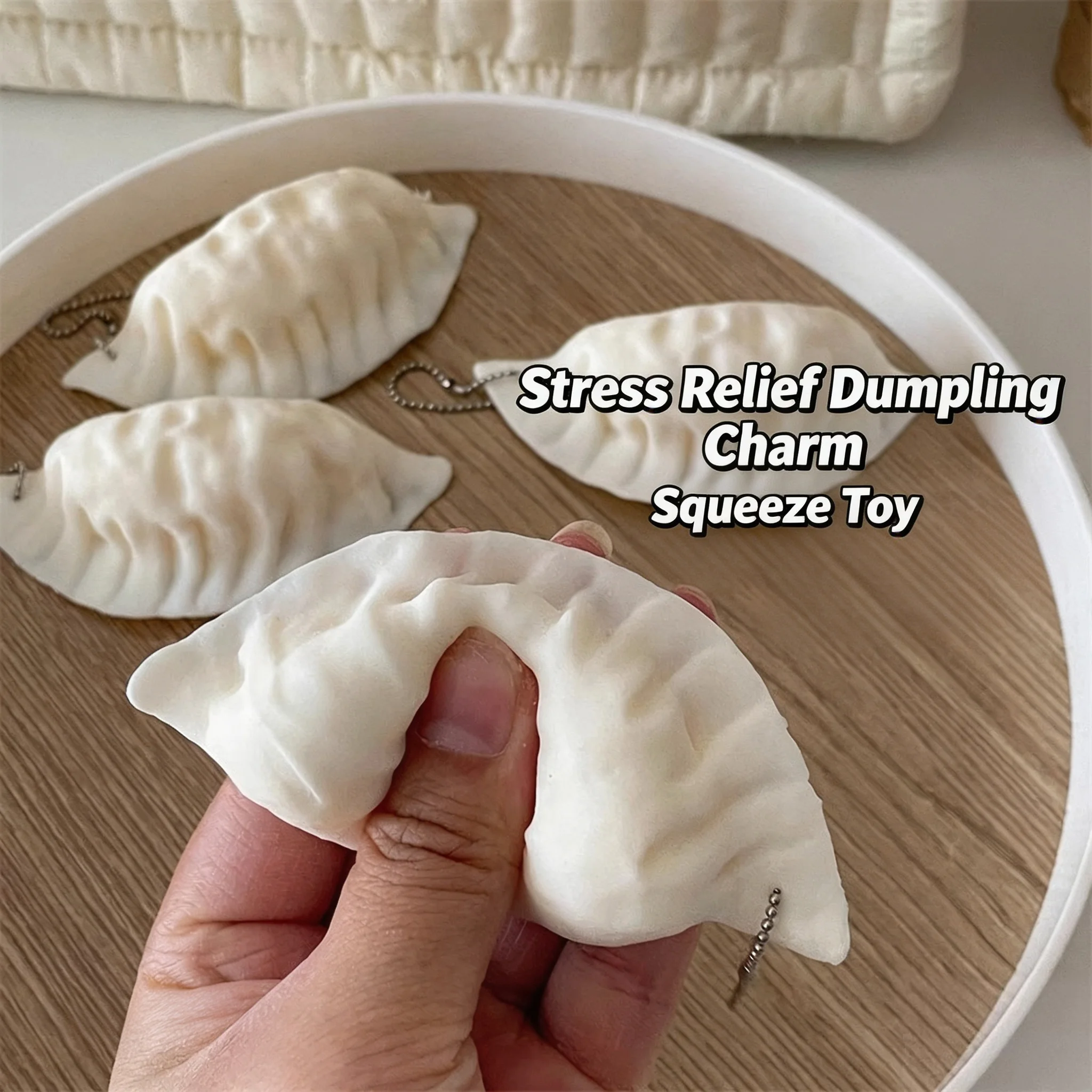 Cute Dumpling Squishy Keychain, Soft TPR Slow Rising Squeeze Fidget Toy, Stress Relief Novelty Bag Charm for Kids Adults Backpac