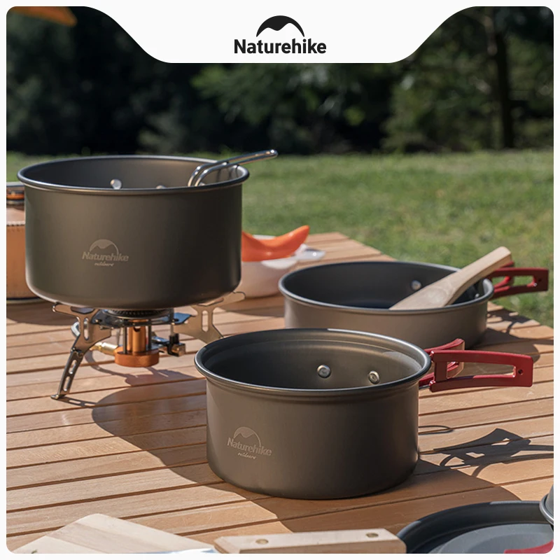 Naturehike 3 Person 4-in-1 Aluminum Alloy Pot Outdoor Portable Ultra Light Camping Picnic Combination Cookware Set Easy To Clean