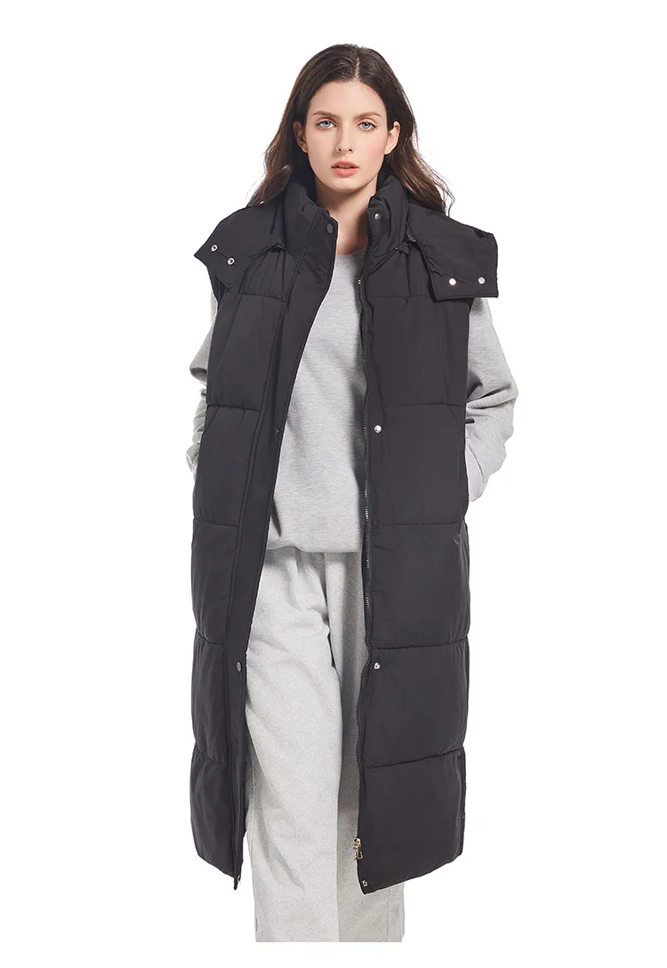 Casual Lange Baumwolle Mantel Frauen Ärmellose Stehkragen Parkas Warme Jacken 2025, Herbst Winter Mäntel Gepolsterte Streetwear Mäntel