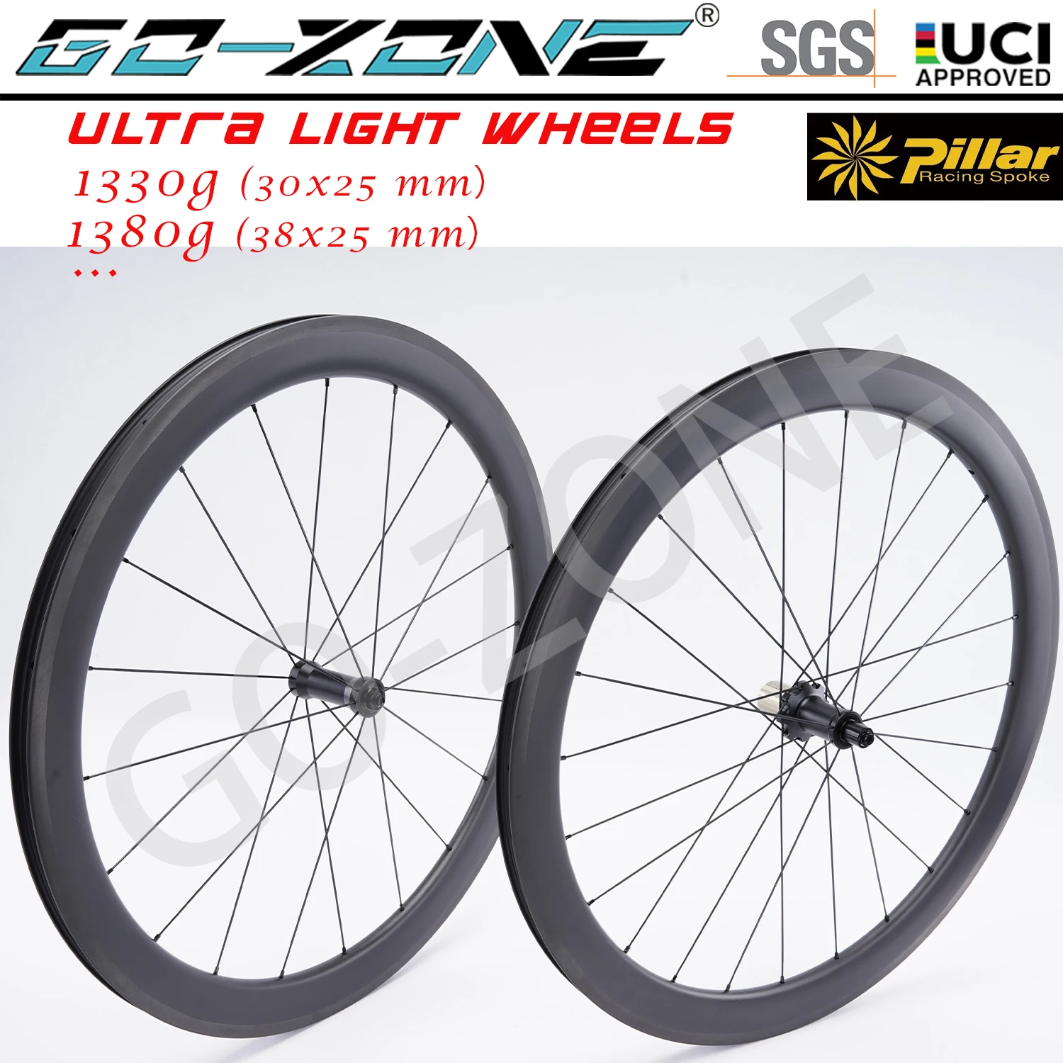 

Normal / Ceramic Bearings 700c Ultralight Road Carbon Wheels Rim Brake UCI Approved Pillar 1423 Gozone R290 Bicycle Wheelset