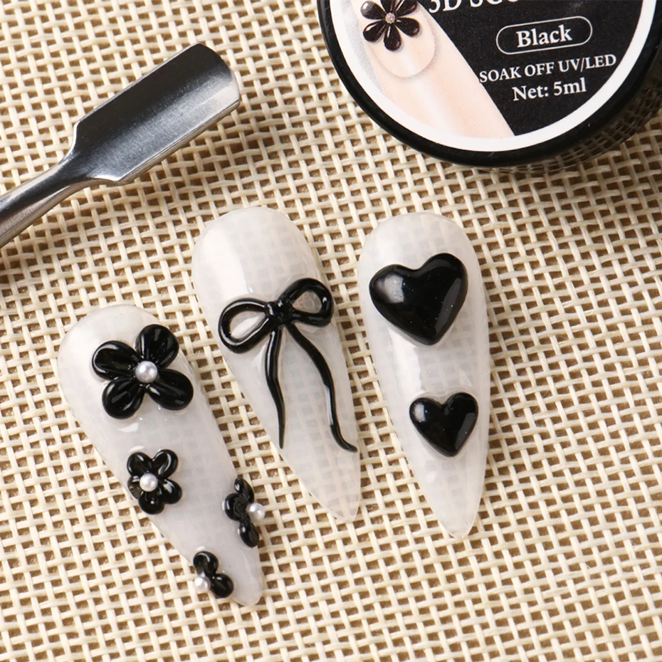 5ml Schwarzes 3D-Modelliergel Nagellack Nicht Klebend für Nagelverlängerungen, Blumenformung Modellierendes Schwarzes Festes Gel Nagel-Dekor – Detail 4