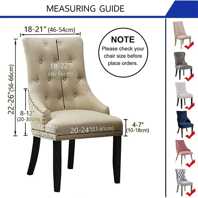 Soild Color Washable Dining Chair Cover Jacquard Elastic Wingback Chair Cover High Back Sloping Armchairs Slipcover Home Decor